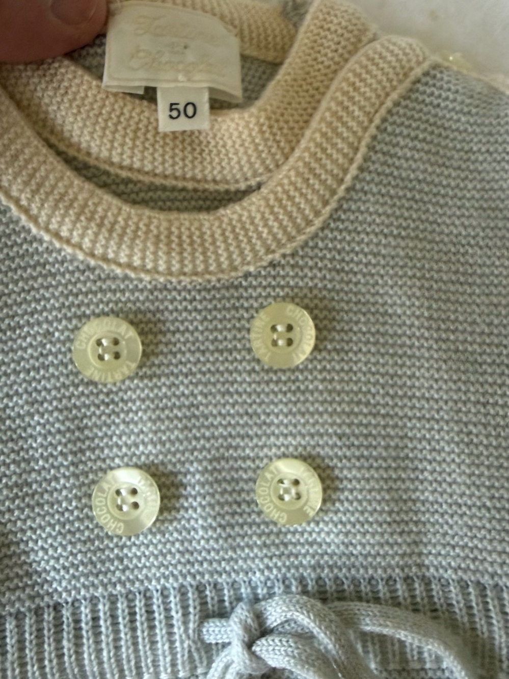 Tartine et Chocolat lt blue Knit one piece jumper w/Buttons 2 pc